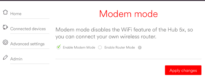 Enable Virgin Media Modem Mode