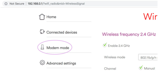 click on modem mode